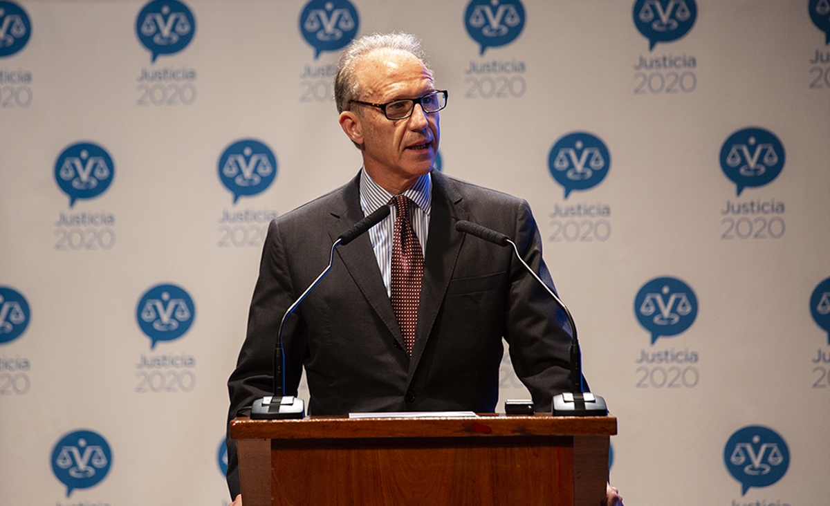 El presidente de la Corte Suprema, Carlos Rosenkrantz, participó de la presentación de los resultados de Justicia 2020